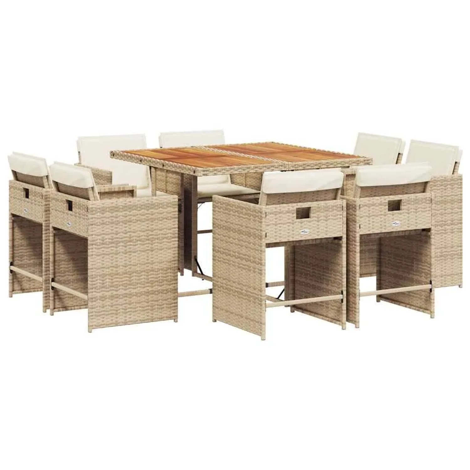 vidaXL 9-Tlg Garten-Essgruppe mit Kissen Beige Poly Rattan 3211204