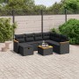 Schwarze 8-tlg. vidaXL Garten-Sofagarnitur aus Poly Rattan mit Kissen und Tisch.