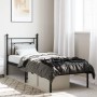 Schwarzes Metall Bettgestell 80x200 cm mit Kopfteil und Stauraum unter dem Bett.