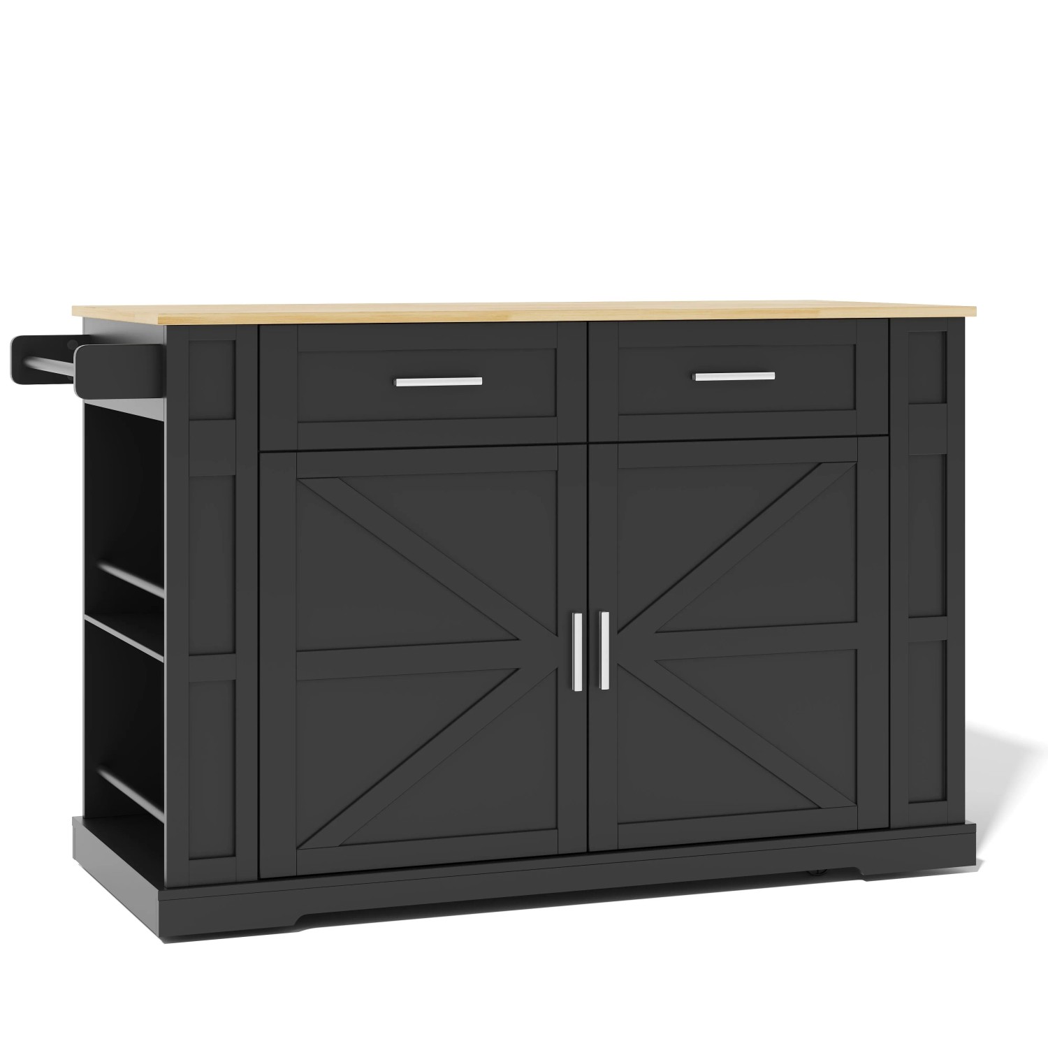 Merax Kücheninsel mit Ausziehplatte  Steckdose  2 Schubladen  Schrank  Rollen 120x50x93cm Schwarz/Eiche