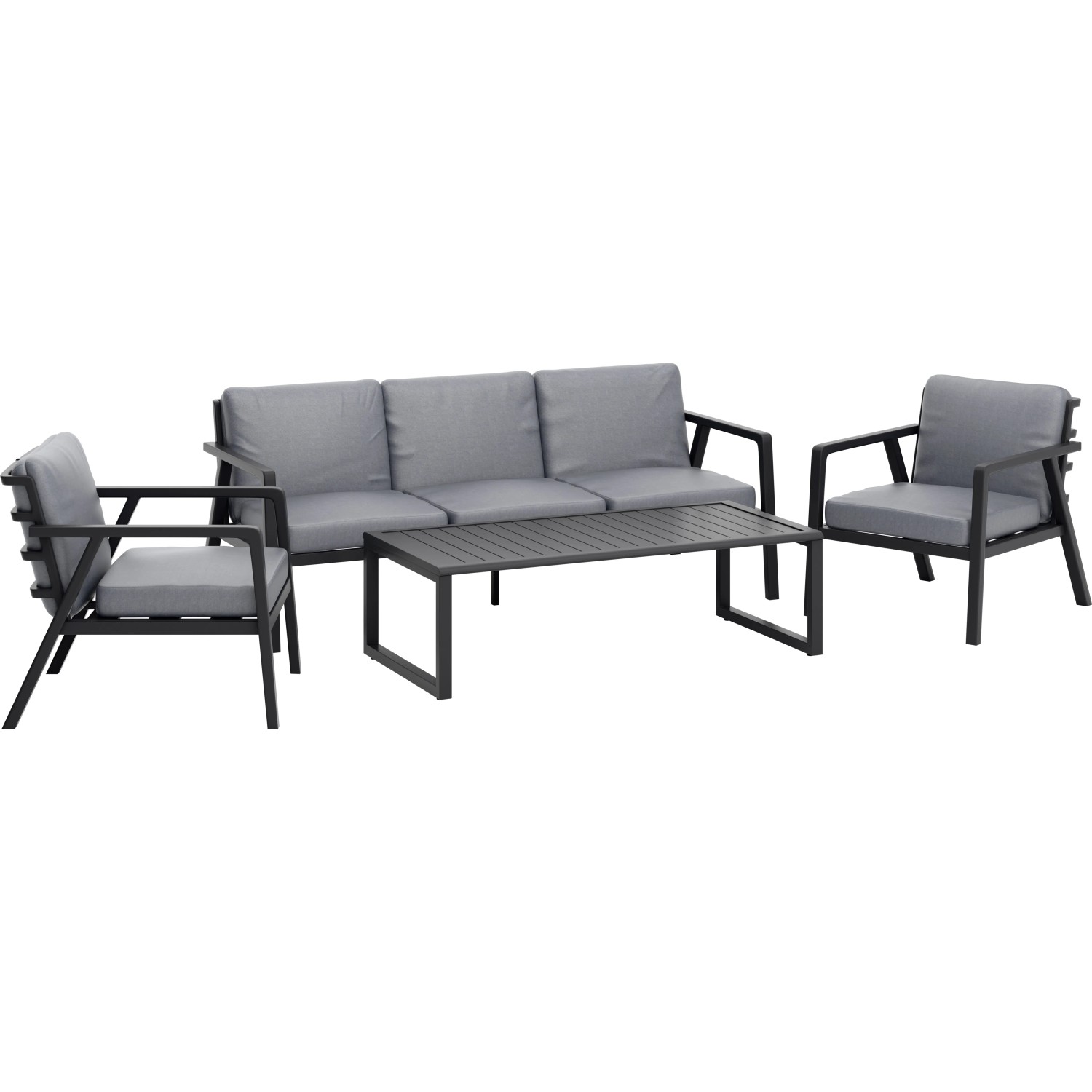 4-teilige Lounge- und Esstischgruppe Tamworth in Anthrazit-Grau mit Sofa, Sesseln und Tisch.