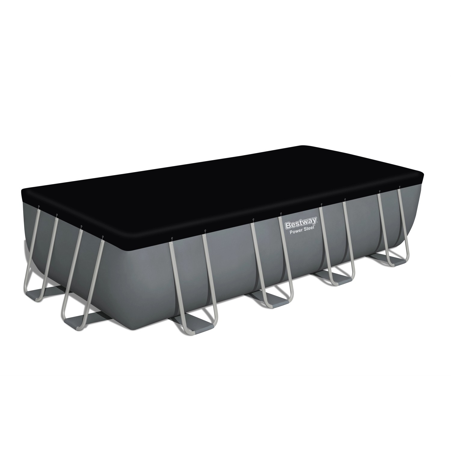 Bestway Stahlrahmenpool-Set PowerSteel, 549x274x122cm, grau, mit Abdeckung.