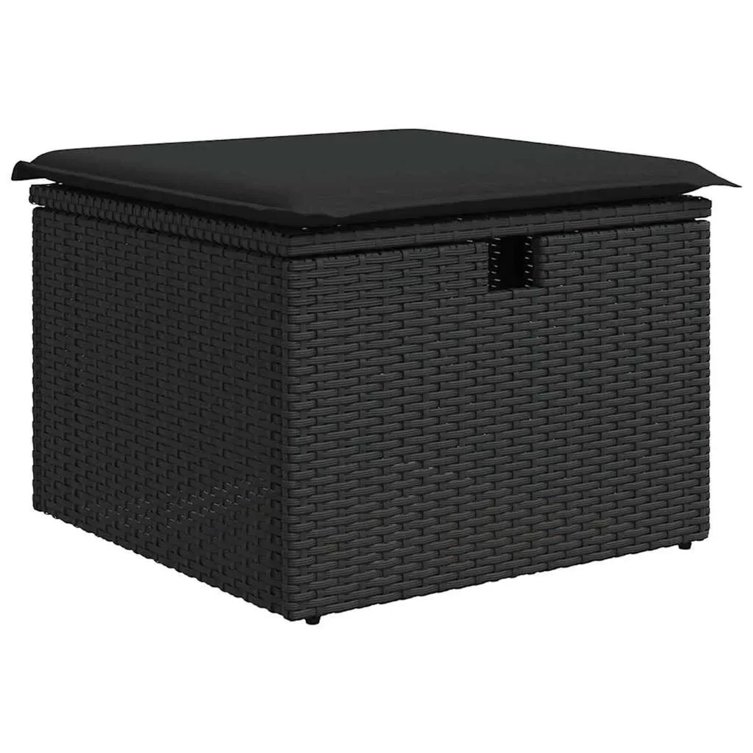 Schwarzer vidaXL Gartenhocker aus Poly Rattan mit Kissen, Teil eines 9-tlg. Garten-Sofa-Sets.