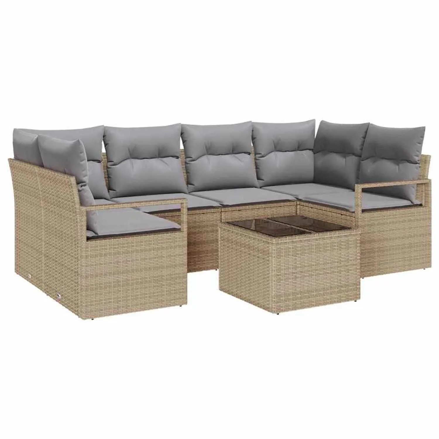 vidaXL Sofa Set mit Kissen 7-Tlg Beige und Grau Poly-Rattan 3346280 günstig online kaufen