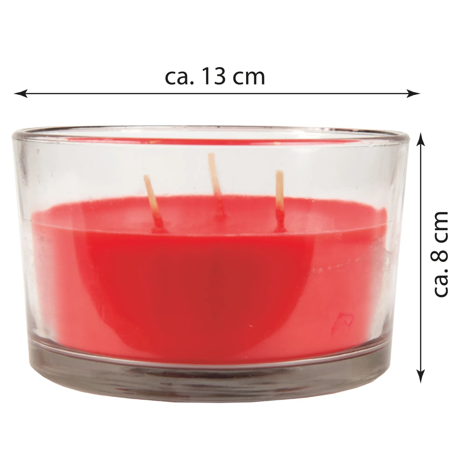 Rote HS Candle Duftkerze Daiquiri Strawberry im Glas, ca. 13x8cm, mit drei Dochten.