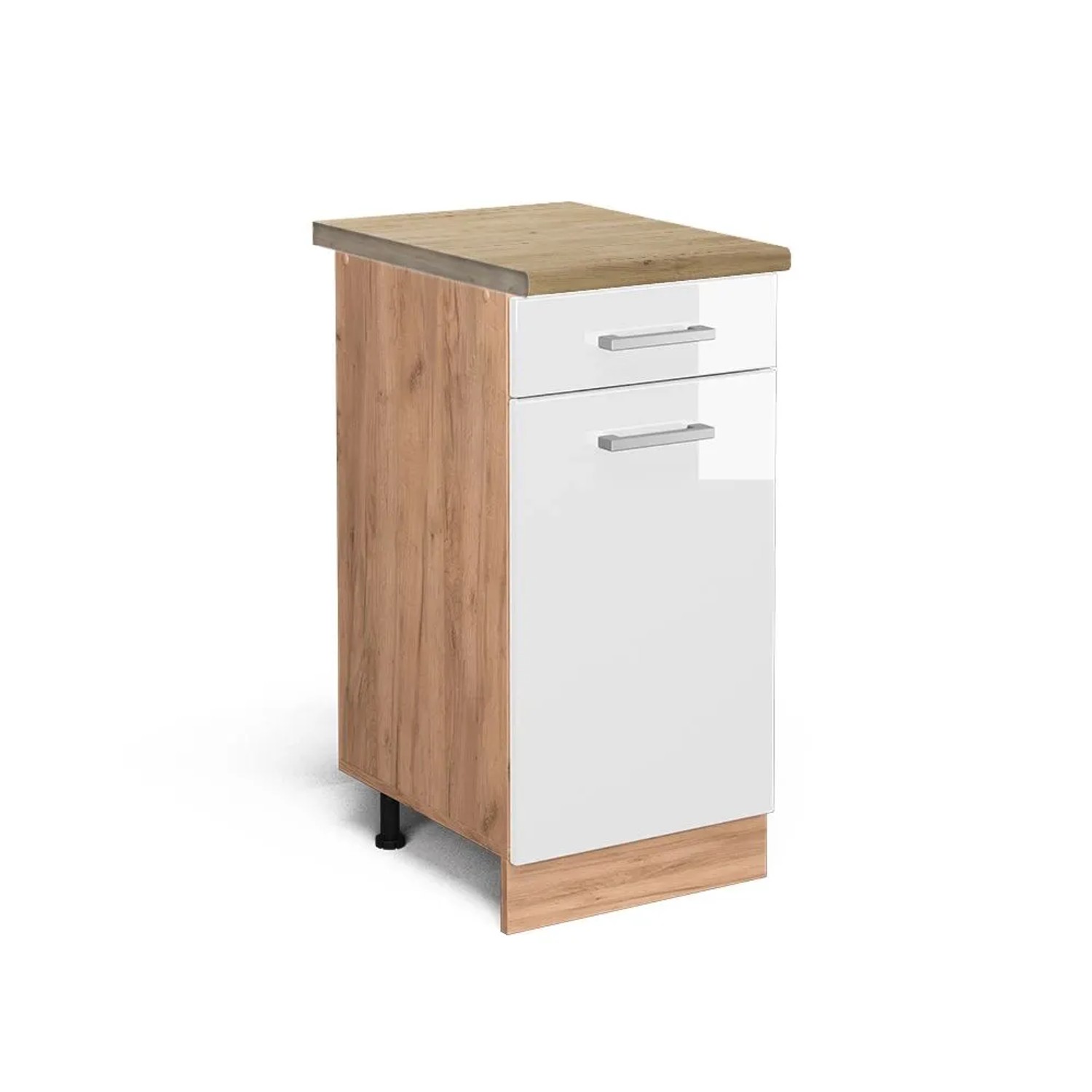Vicco Küchenunterschrank R-Line Weiß Hochglanz Goldkraft Eiche 40 cm AP Eiche
