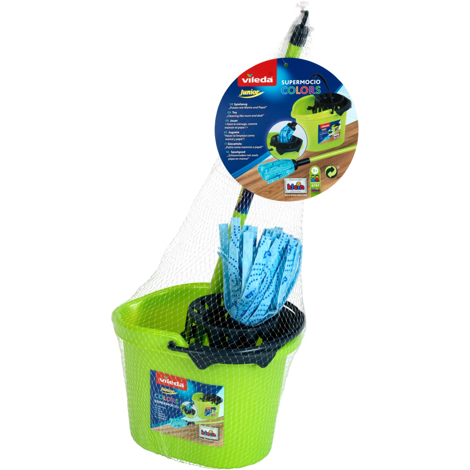 Vileda Kinder-Putzset: Grüner Eimer mit Wischmopp, Spielzeug für kleine Helfer.
