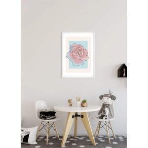 Komar Poster Rose in Rosa und Blau (30x40 cm) im weißen Rahmen als Wanddeko im Kinderzimmer.