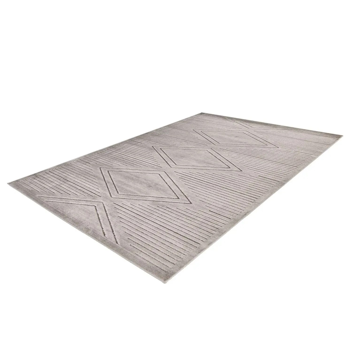 Moderner grauer Kurzflor Teppich 160x230 cm mit Rautenmuster.