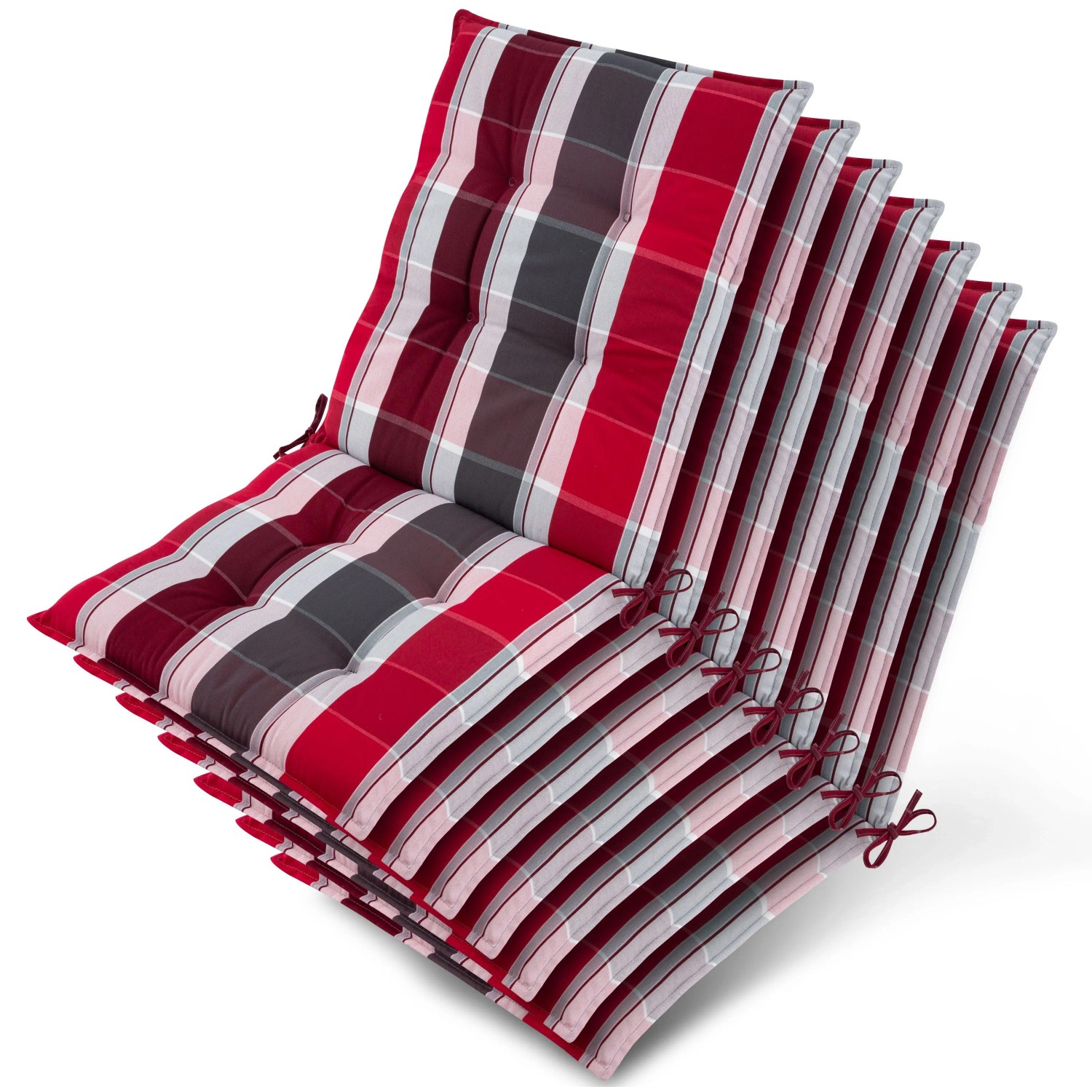 Beautissu 7x Niederlehner Sun-NL Auflage 100x50x8cm Rot-Anthrazit-Gestreift
