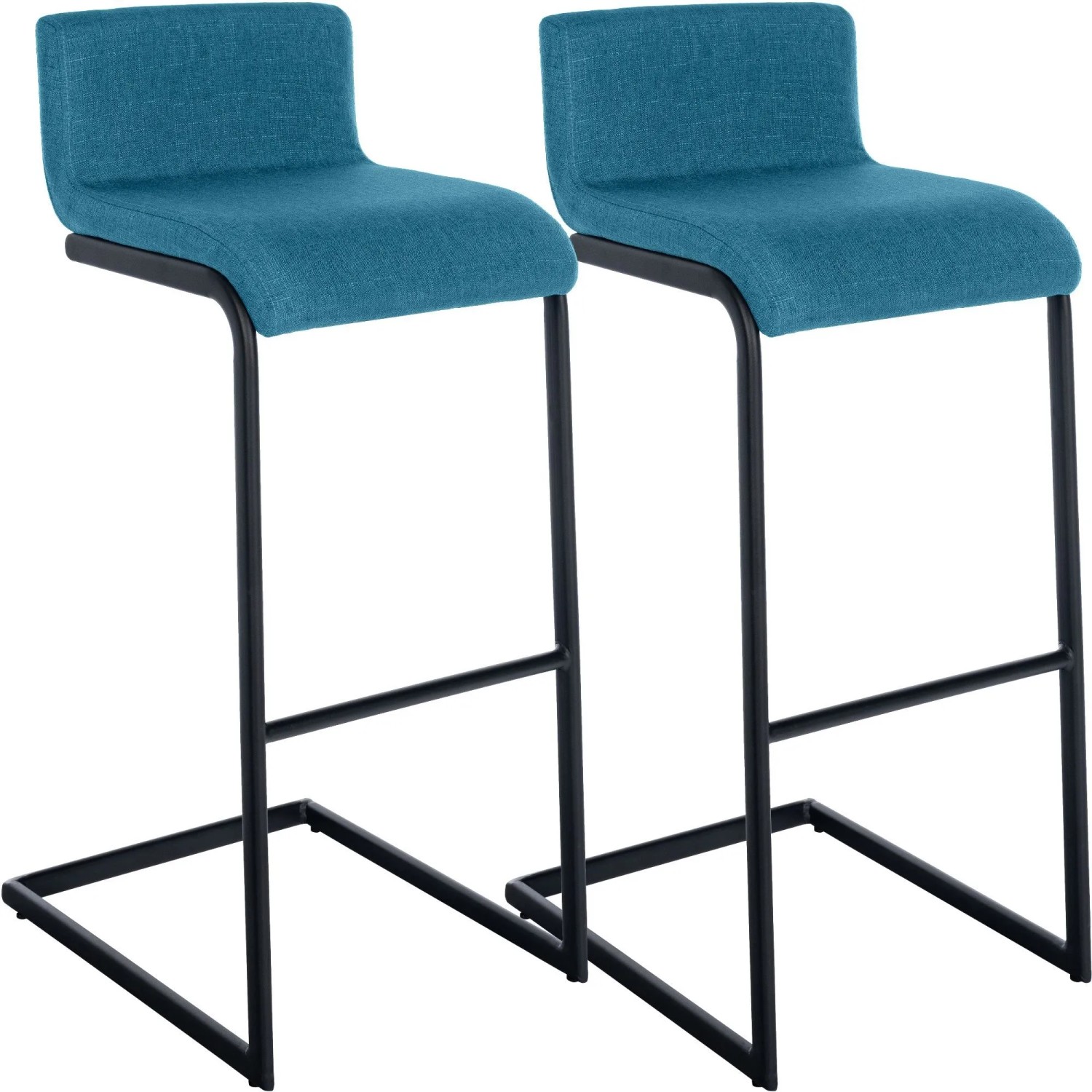 CLP 2er Set Barhocker Newport Schwarzes Metallgestell Blau/Stoff