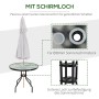 Outsunny Gartentisch rund mit Schirmloch und Glasplatte, ideal für Balkon und Terrasse.