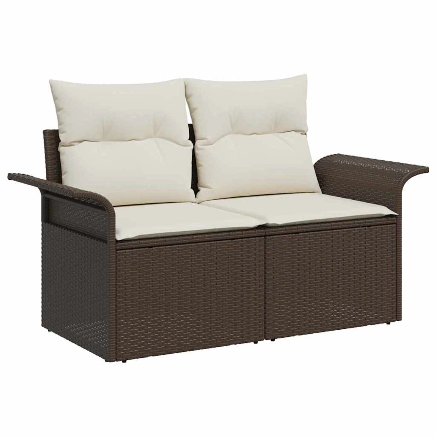 Braunes 8-teiliges vidaXL Garten-Sofa-Set aus Rattan mit Kissen und Stauraum.