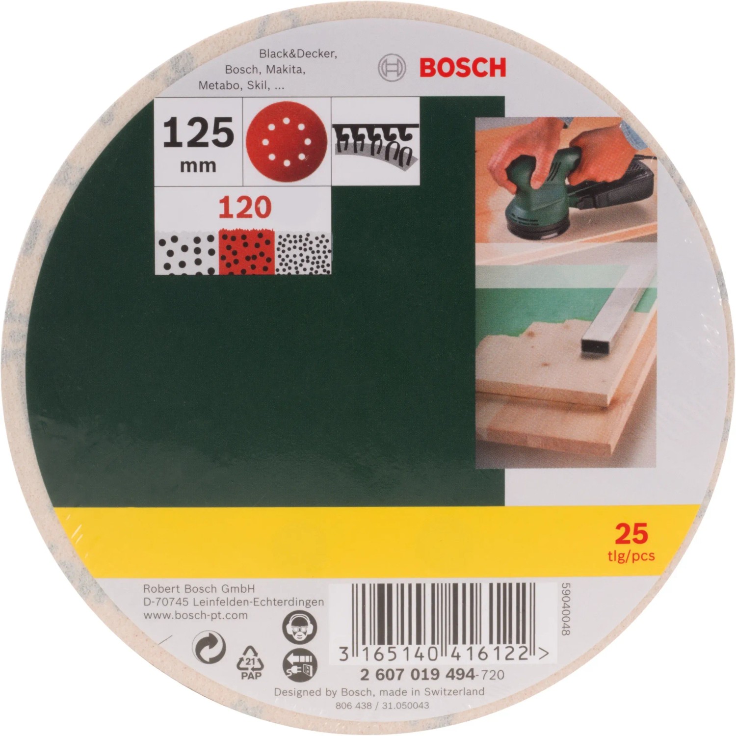 Bosch Schleifblatt-Set K120, Ø 125mm, 25 Stück für Exzenterschleifer.