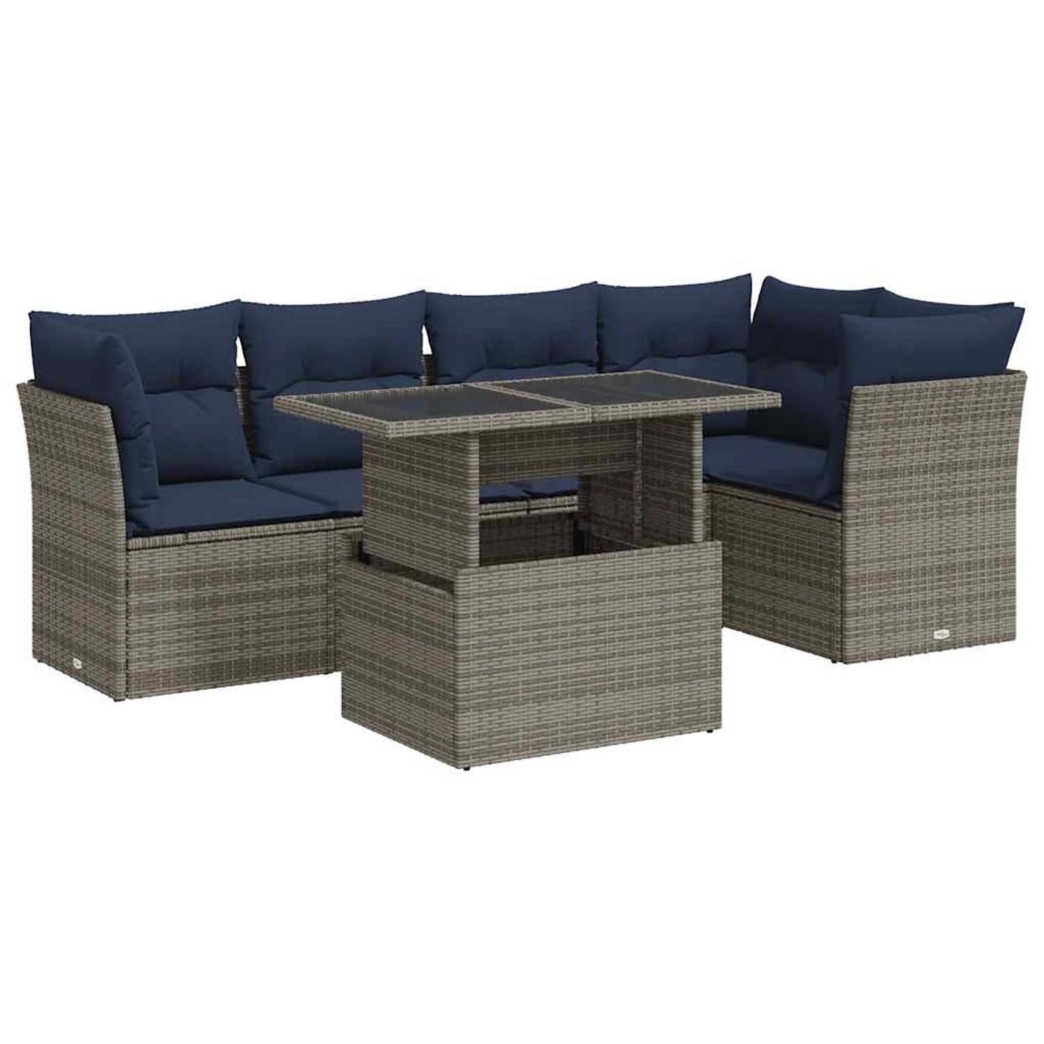 vidaXL 6-Tlg Garten-Sofagarnitur mit Kissen Grau Poly Rattan Akazie 3326162 günstig online kaufen