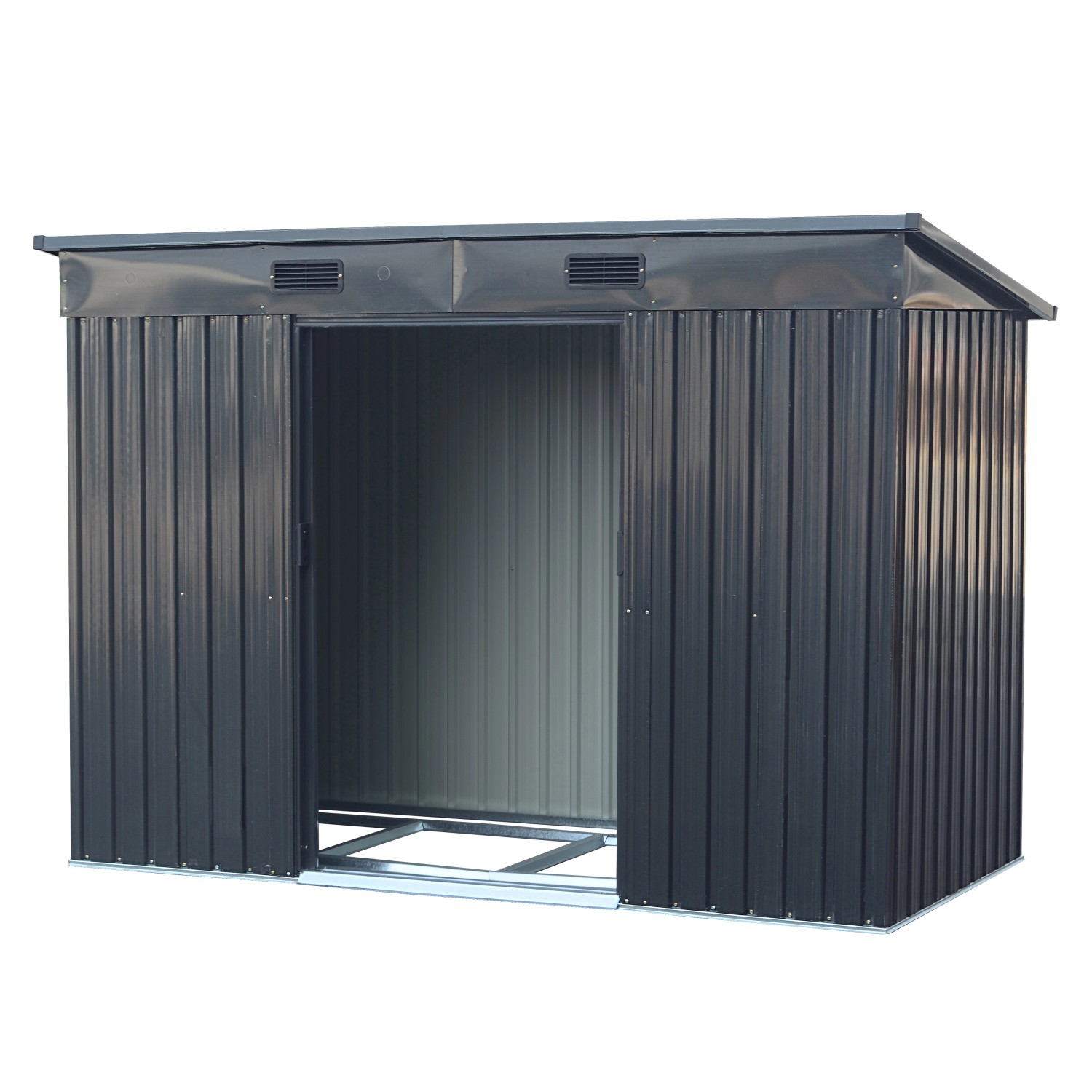 Tepro Metallgerätehaus Multi Shed Large in Anthrazit mit Schiebetüren und Pultdach.