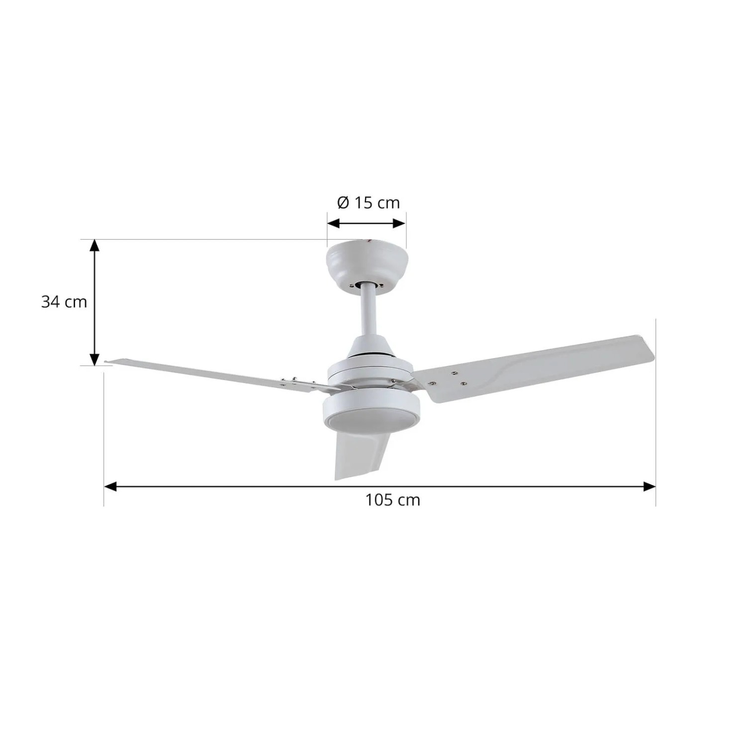 Weißer Lindby LED Deckenventilator Aerallo aus Metall mit integrierter Lampe, 105 cm Durchmesser, modern für Wohnzimmer.