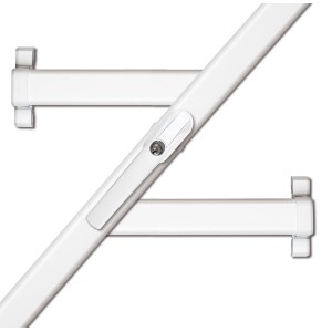 Abus Fenster-Stangenschloss FOS550 in Weiß, Detailansicht des Schlosses und der Stange.