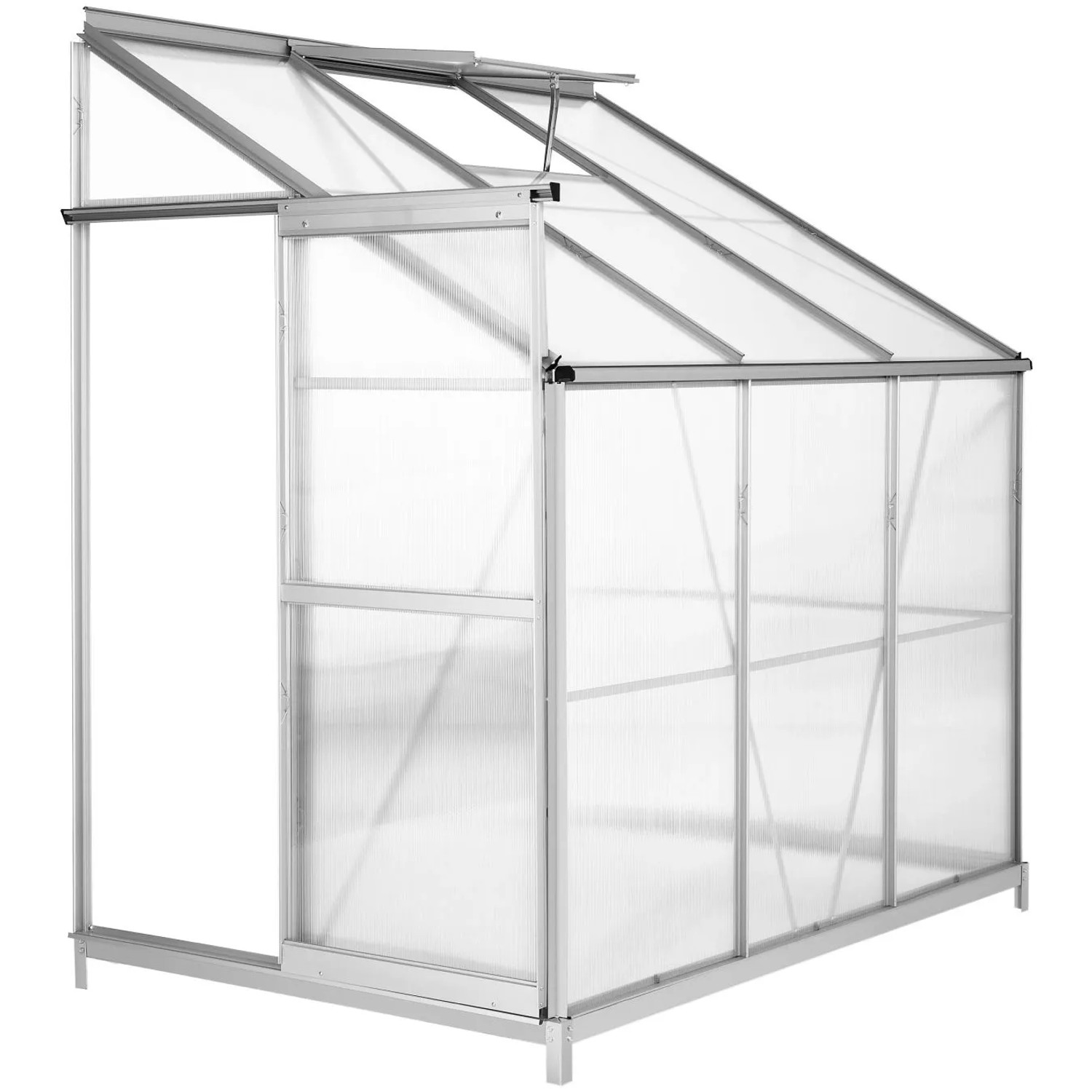 Tectake Anlehngewächshaus  4 09 M³  Mit Fundament Aluminiumrahmen  192 x 128 x 202 cm Transparent