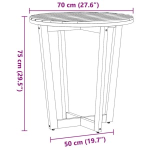 Runder Garten-Beistelltisch aus Akazienholz, Ø70x75 cm, mit Lattenrost-Tischplatte und Kreuzfuß-Design.