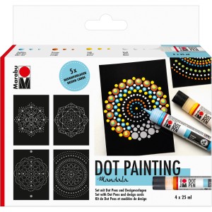 Marabu Pen-Set Dot Mandala mit 4 Stiften und Designvorlagen für Punktmalerei.