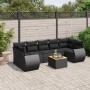 Schwarze 8-tlg. vidaXL Garten-Sofagarnitur aus Poly Rattan mit Kissen und Tisch.