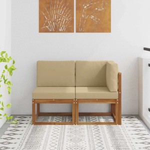 vidaXL Outdoor Mittel- und Ecksofa mit Kissen 2 Stück Natur und Beige 900472