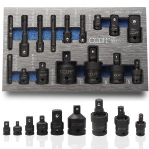 CCLIFE 17tlg Stecknuss Adapter für Schlagschrauber 1/4'' 3/8'' 1/2'' 3/4'' Bit Nuss Kardangelenk Cr-Mo