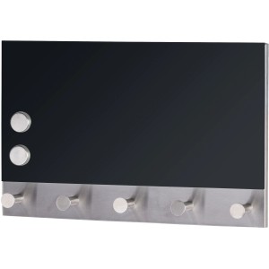 Wenko Magnetische Garderobe Black mit 5 Haken, Memoboard und 2 Magneten, 30x19 cm.