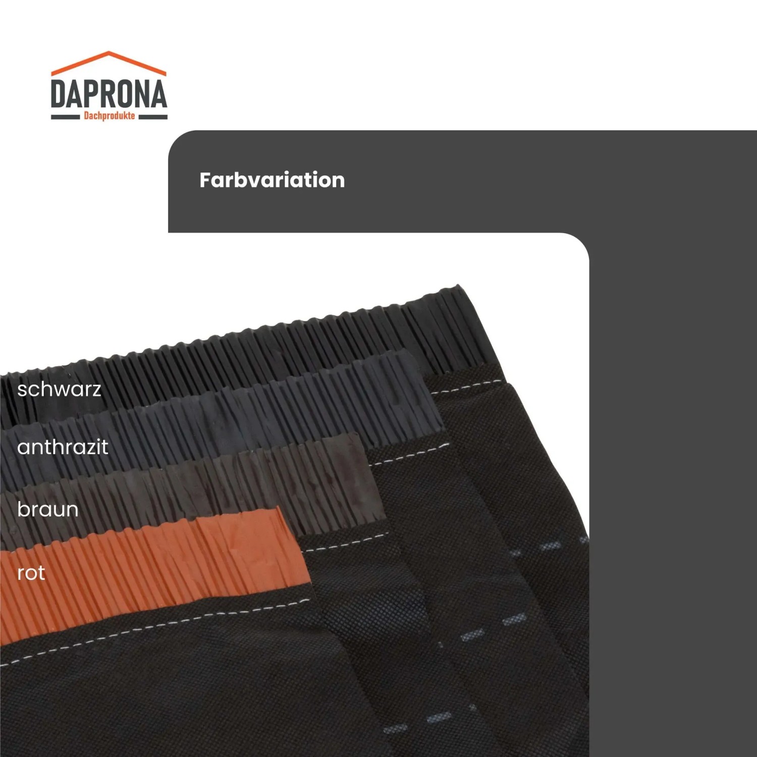 Daprona Firstband Alu in verschiedenen Farben: Schwarz, Anthrazit, Braun und Rot. Dachfirst Abdichtung.
