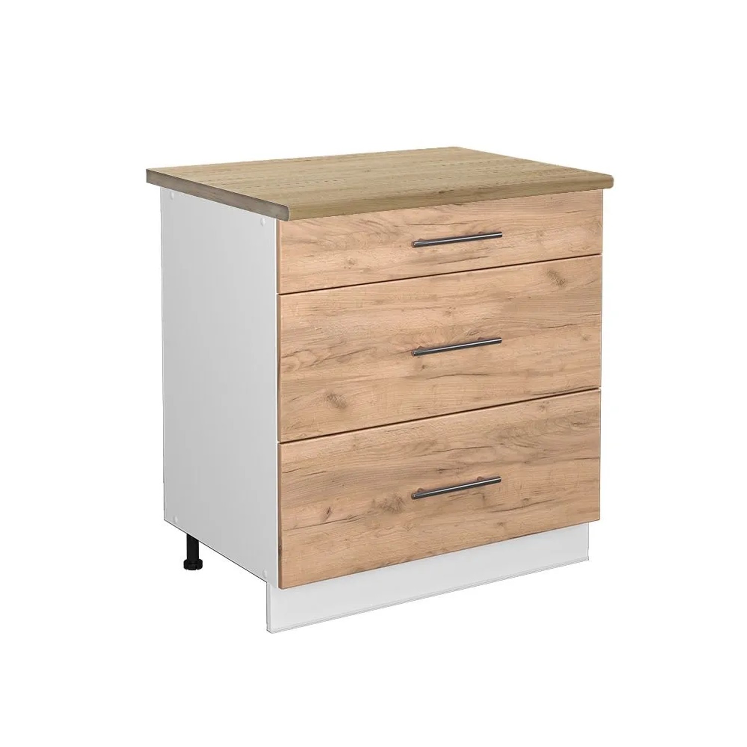 Vicco Küchenunterschrank Fame-Line Goldkraft Eiche Weiß 80 cm mit 3 Schubladen AP Eiche