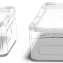 Graue Eurobox-System Box Vollwand, 30x20x7 cm, für modulare Aufbewahrung.