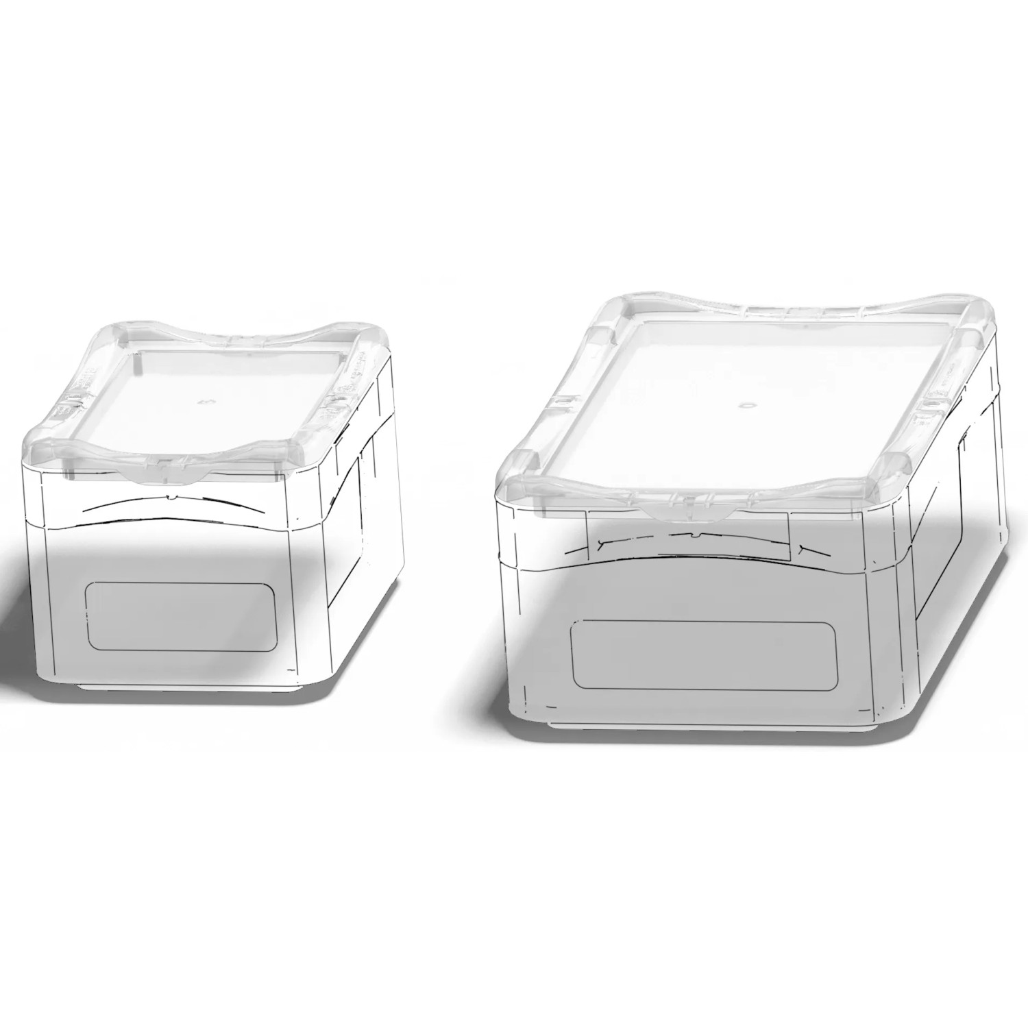 Graue Eurobox-System Box Vollwand, 30x20x7 cm, für modulare Aufbewahrung.