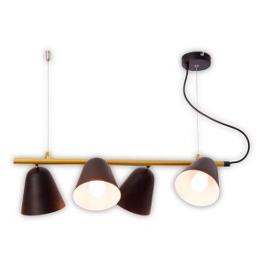 Schwarze Näve Pendelleuchte Triton, 4-flammig, mit goldfarbener Stange. Moderne Hängelampe für Esszimmer und Wohnbereich.