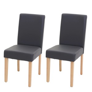 2er-Set: Graue MCW Polsterstühle Littau mit Kunstlederbezug und hellen Holzbeinen.
