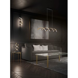 Moderne LED-Wandleuchte Sequence in Messing Matt, spiralförmiges Design für Wohnraumbeleuchtung.