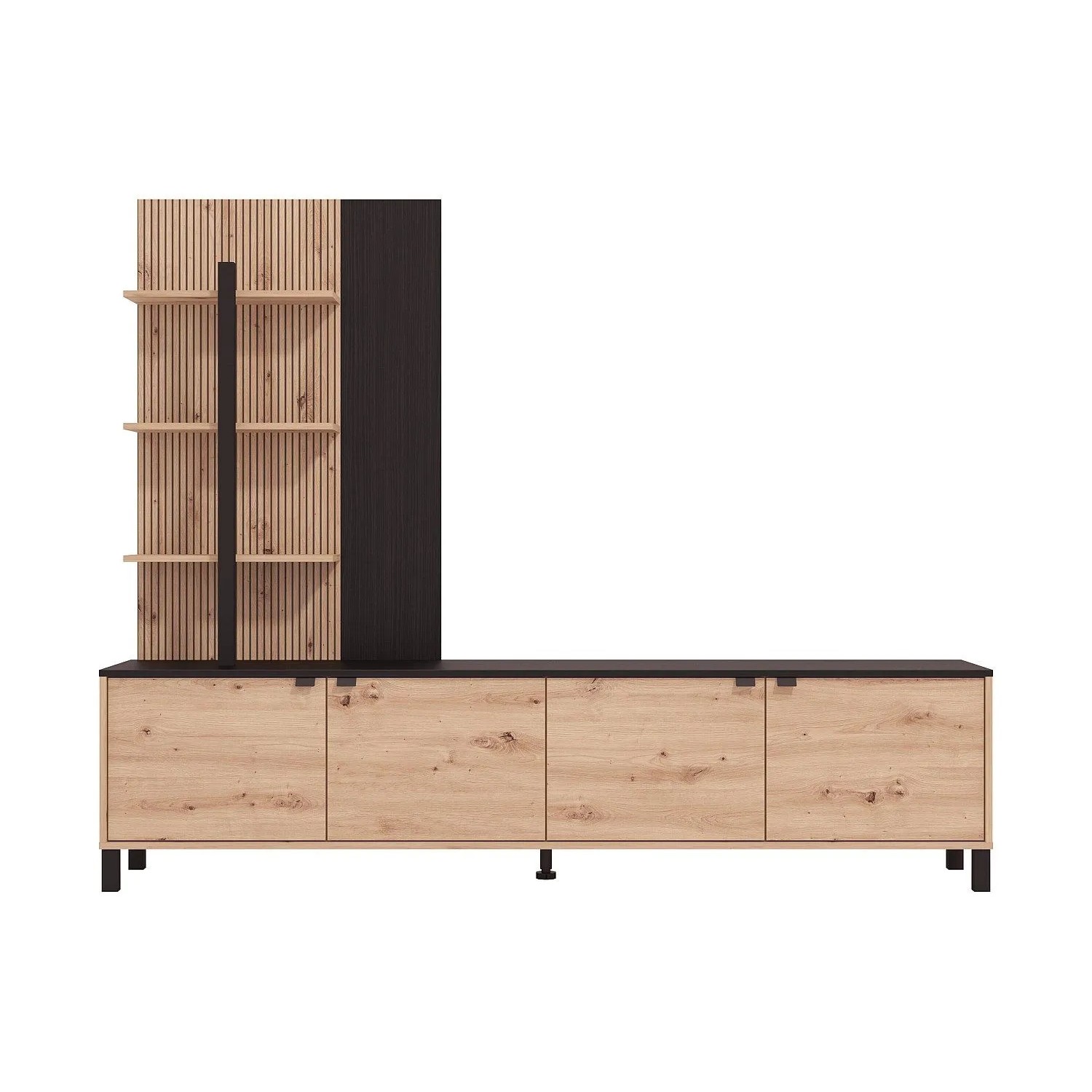 Vente-unique Tv-Wand Nuja Schwarz  Naturfarben Hell 208 cm