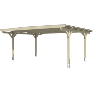 Weißer Skan Holz Doppelcarport Odenwald mit geraden Kopfbändern, 640x541 cm.