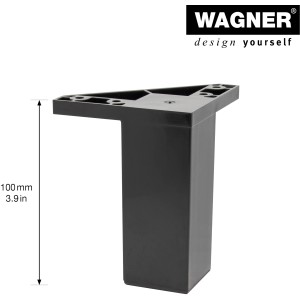 Schwarzer Wagner Möbelfuß, 10 cm hoch, aus Kunststoff mit integrierter Anschraubplatte.