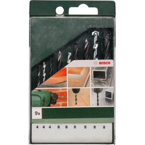 Bosch 9-teiliges Bohrerset für Metall, Stein und Holz im Kunststoffkoffer.