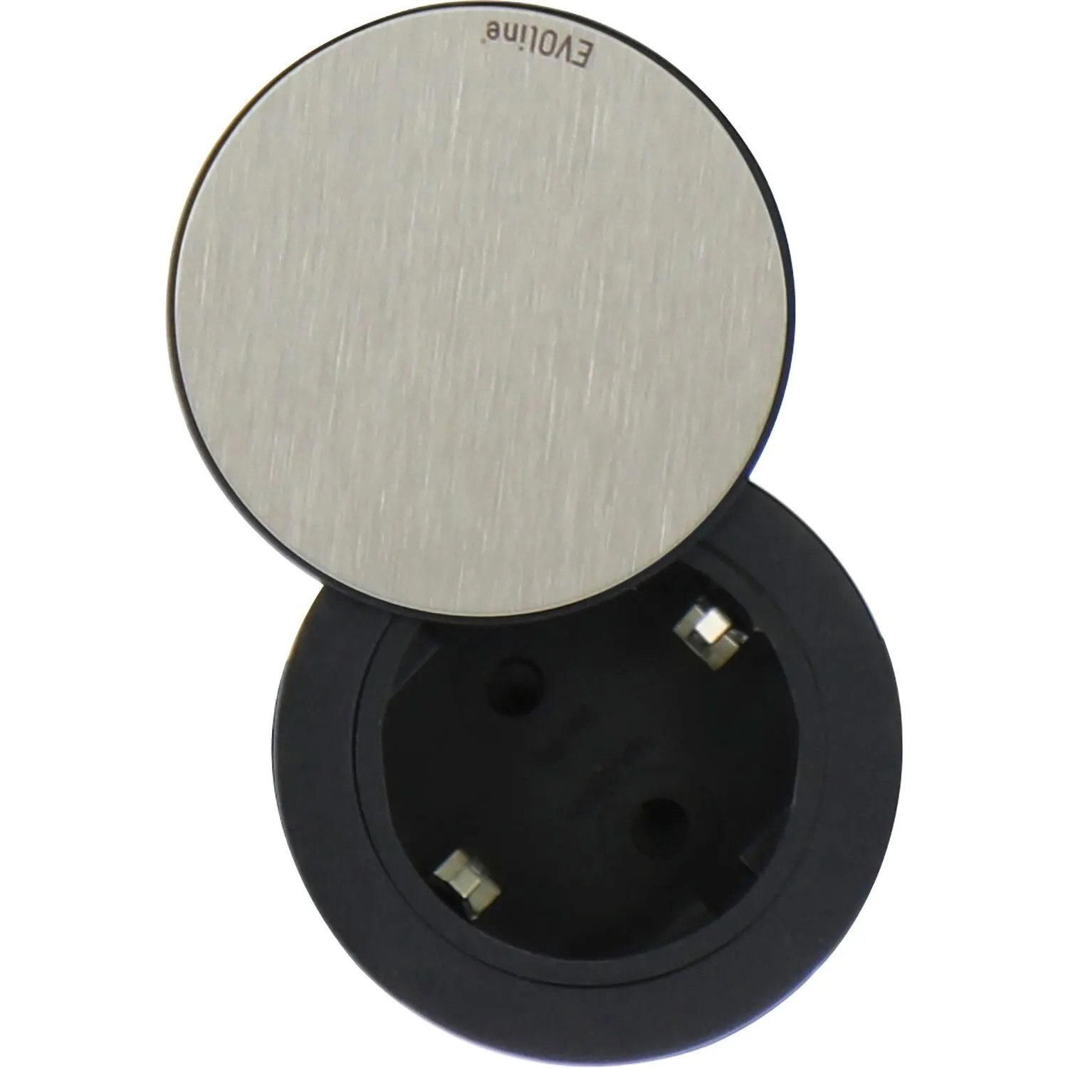 Evoline One Einbausteckdose mit Drehdeckel ø 59 mm 230 V Edelstahl Schwarz
