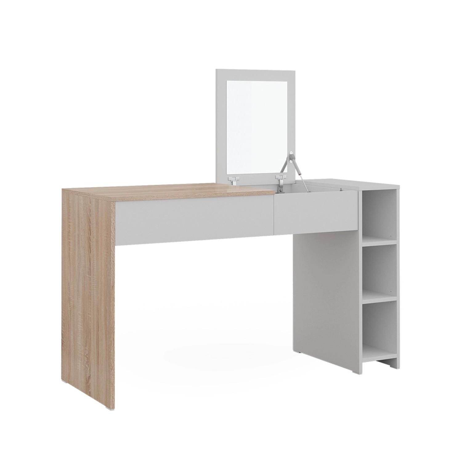 Vicco Schminktisch Kira Weiß/Sonoma/Sonoma 130 cm mit Einklappbarem Spiegel