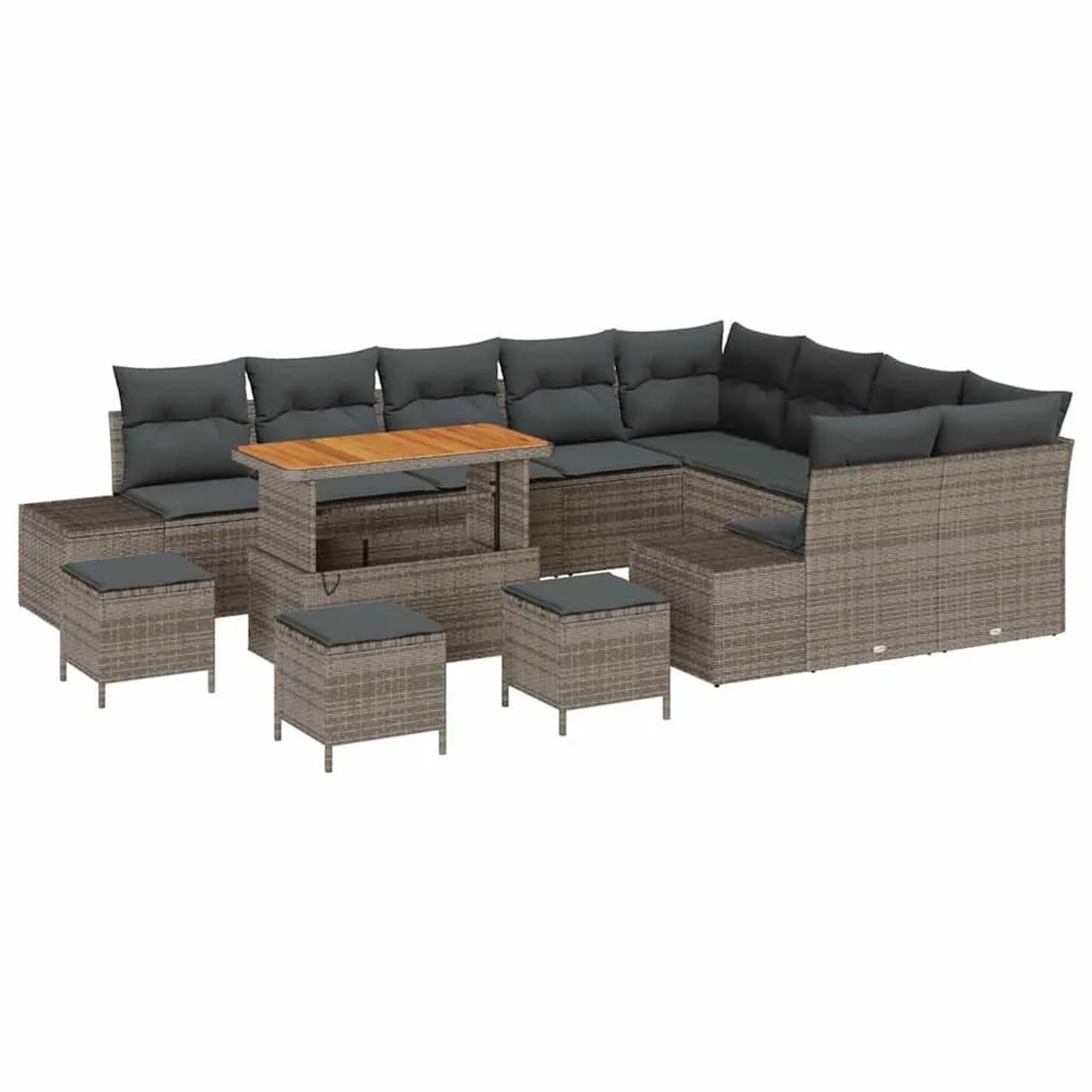 Thumbnail - vidaXL Gartensofa-Set mit Kissen mit Speicher 13 Stk Grau Poly Rattan 3364783