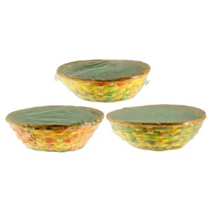 3er Set: Körbchen mit Ostergras, Ø 22cm, aus Bambus, sortierte Farben.
