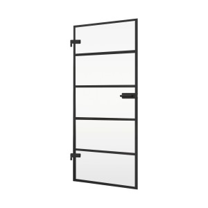 inova Glastür mit schwarzen Blockstreifen und Studio Glastürbeschlag