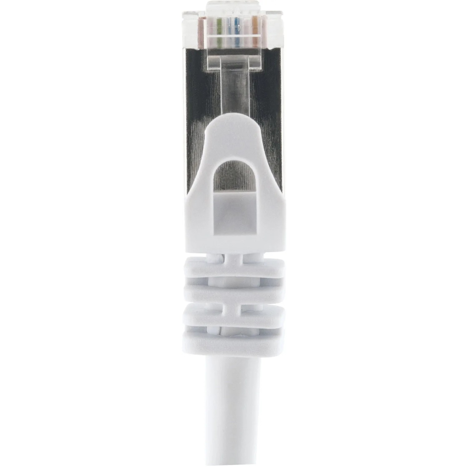 Detailaufnahme: Weißes Schwaiger CAT 6 Netzwerkkabel mit RJ45 Stecker.