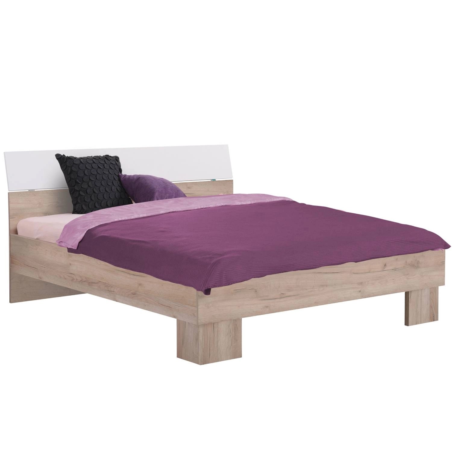 Homestyle4u Holzbett 160x200 cm Doppelbett mit Lattenrost Grau Eiche Weiß günstig online kaufen