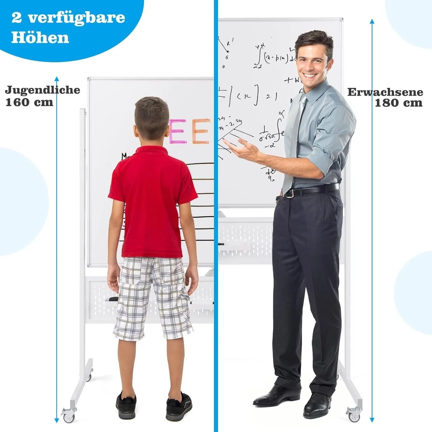 Costway Doppelseitiges Mobiles Whiteboard mit Rollen Weiß 120 x 90 cm_4