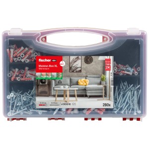 Fischer Meister-Box XL Wohnraum, 280-teiliges Dübel- und Schraubenset in transparenter Kunststoffbox.