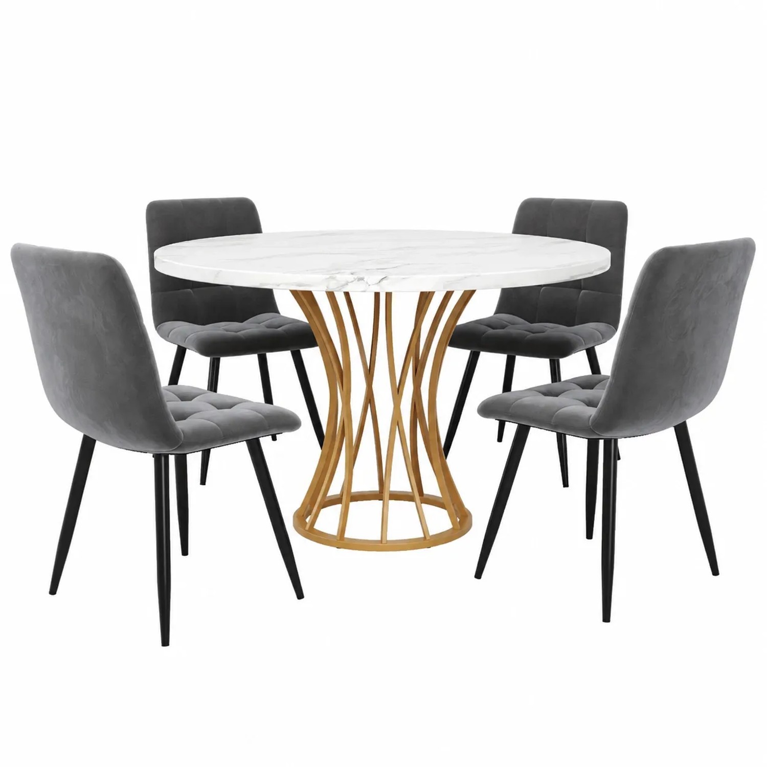 Merax Esstisch Set Rund 80cm Gold Grau Samtstühle
